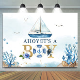 Lofaris Light Blue Ahoy Its A Boy Backdrop For Baby Shower